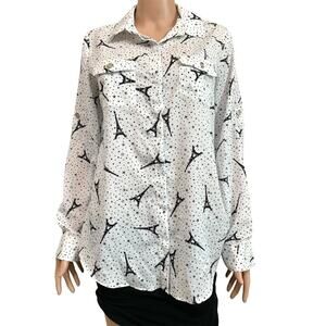 Karl Lagerfeld Paris medium Eiffel Tower button front blouse TLS1 3381